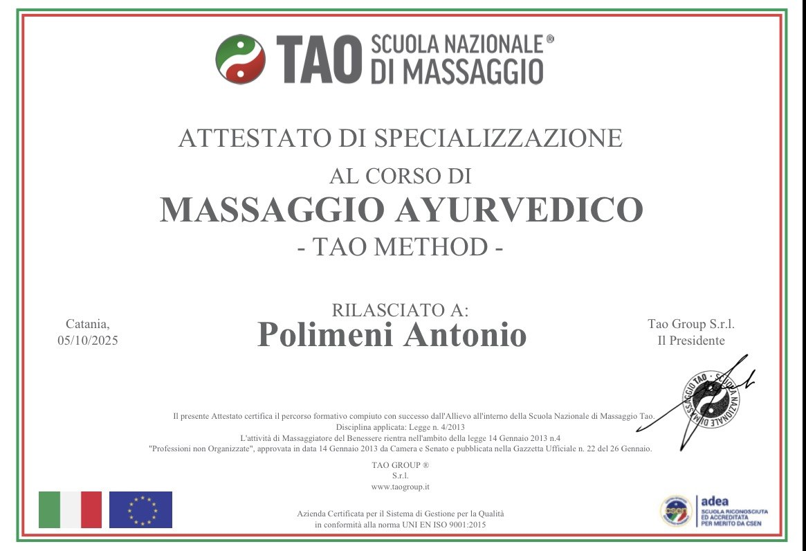 Attestato — Massaggio ayurvedico