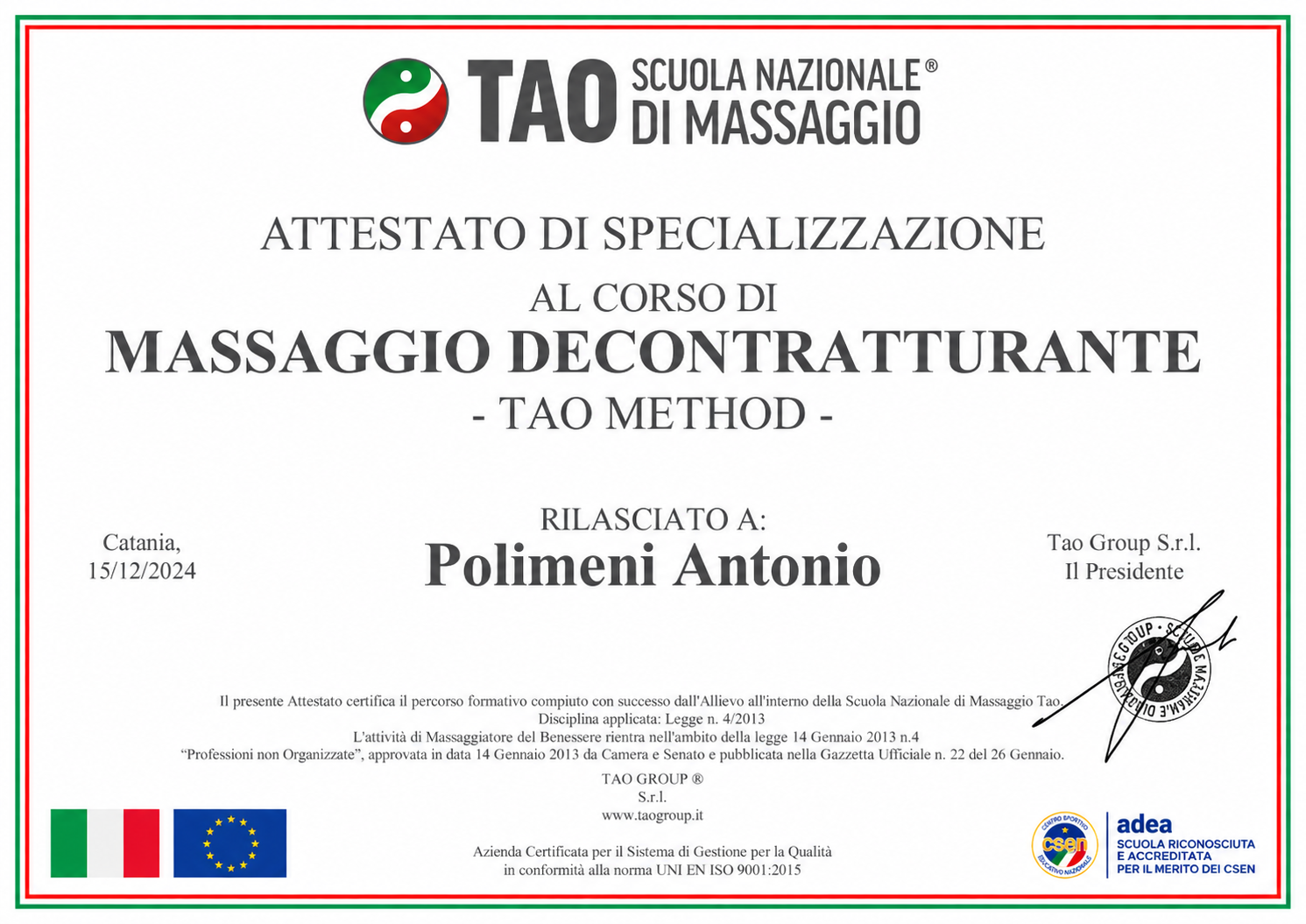 Attestato — Massaggio decontratturante