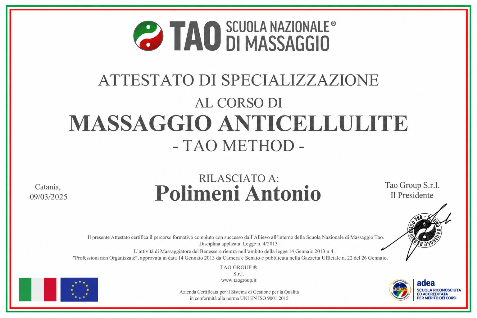 Attestato — Massaggio anticellulite