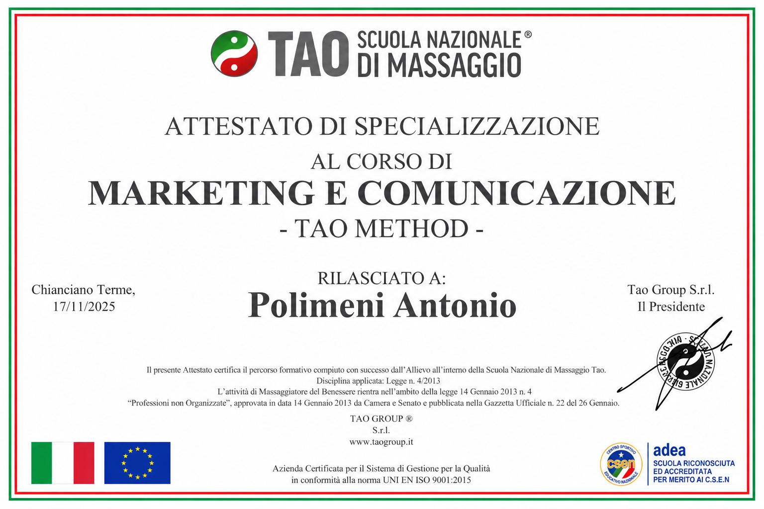 Attestato — Marketing e comunicazione