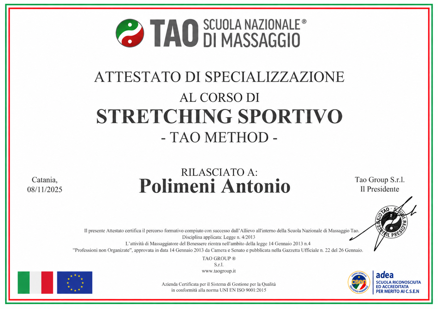 Attestato — Stretching sportivo